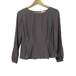 Boden Gray Silk Blend Back Zip Shirt Size 6 Petite Preppy Office Neutral